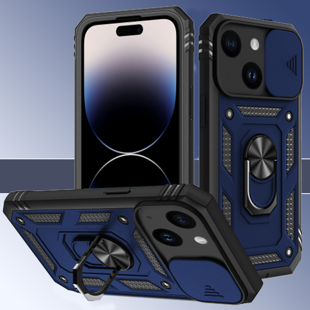 IPhone 15 5G Armor Military-grade Case With Sliding Camera Cover & 360 Kickstand