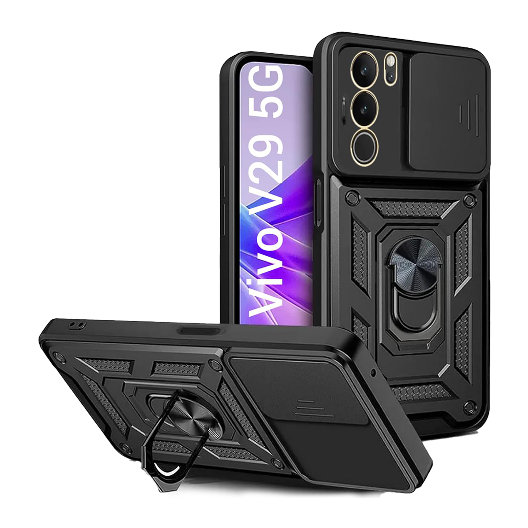 VIVO V29 5G Armor Military-grade Case With Sliding Camera Cover & 360 Kickstand-BLACK