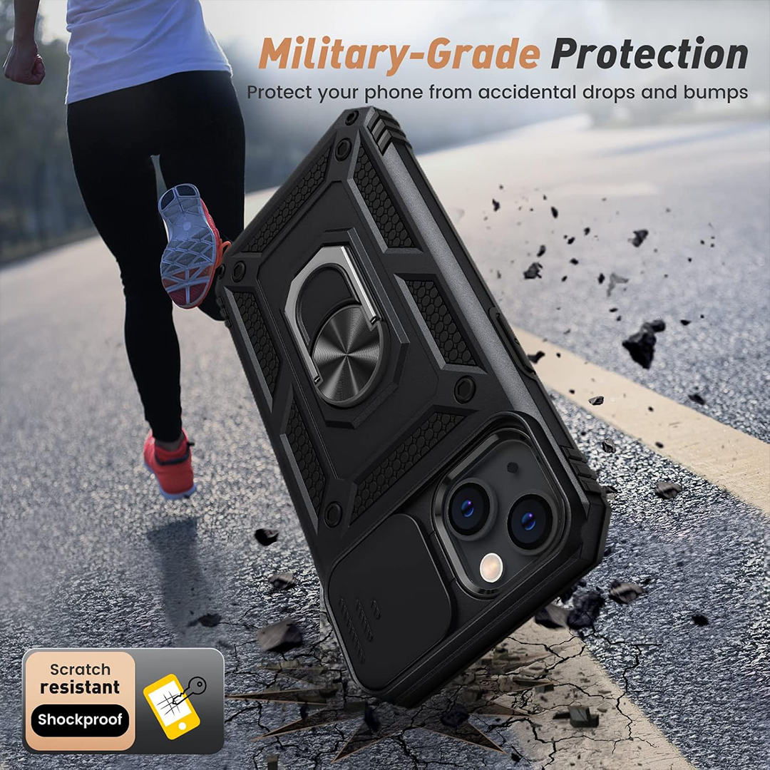 IPhone 15 5G Armor Military-grade Case With Sliding Camera Cover & 360 Kickstand