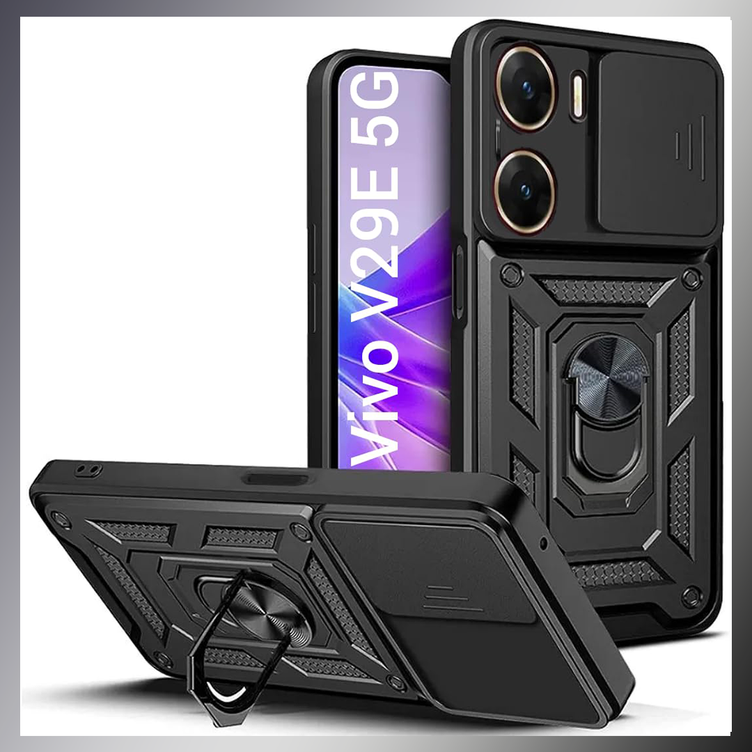 VIVO V29E 5G Armor Military-grade Case With Sliding Camera Cover & 360 Kickstand-BLACK