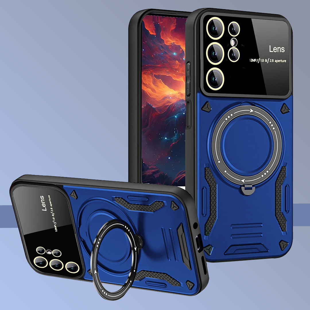 SAMSUNG GALAXY S24 Ultra 5G Heavy Duty Rugged Shockproof Camera Lens Protector Phone Cover with Kickstand