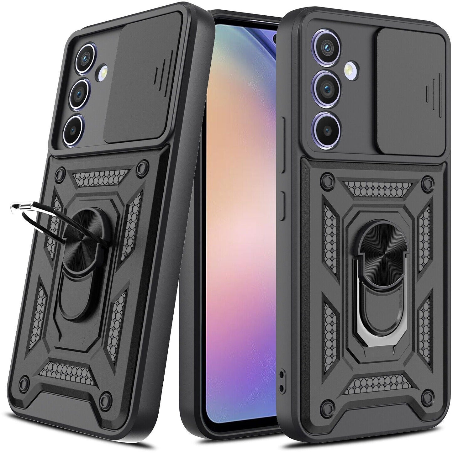 Galaxy A15 5g Armor Military-grade Case With Sliding Camera Cover & 360 Kickstand-black
