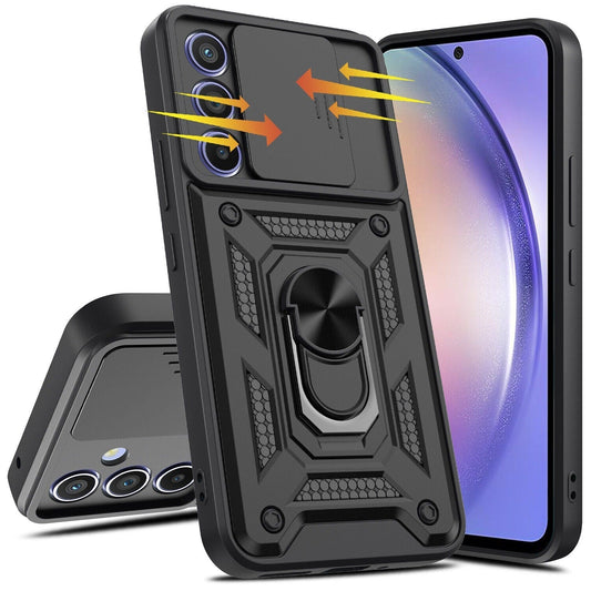 Galaxy A15 5g Armor Military-grade Case With Sliding Camera Cover & 360 Kickstand-black