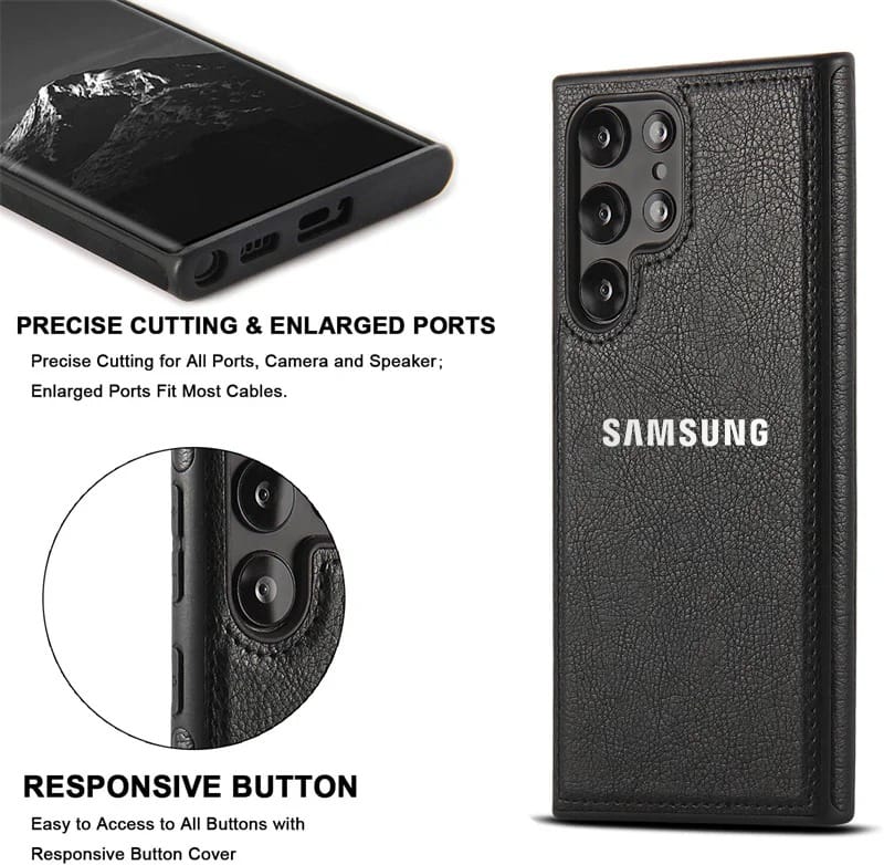 Galaxy S24 ULTRA 5G Drop Protection | Raised Camera Edges Protective Back Leather Case
