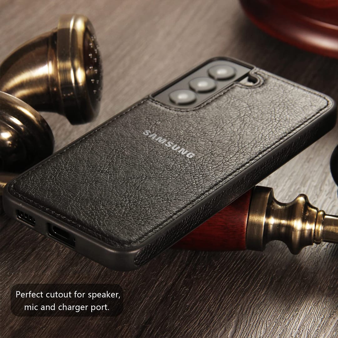 Galaxy S23 5G Drop Protection | Raised Camera Edges Protective Back Leather Case