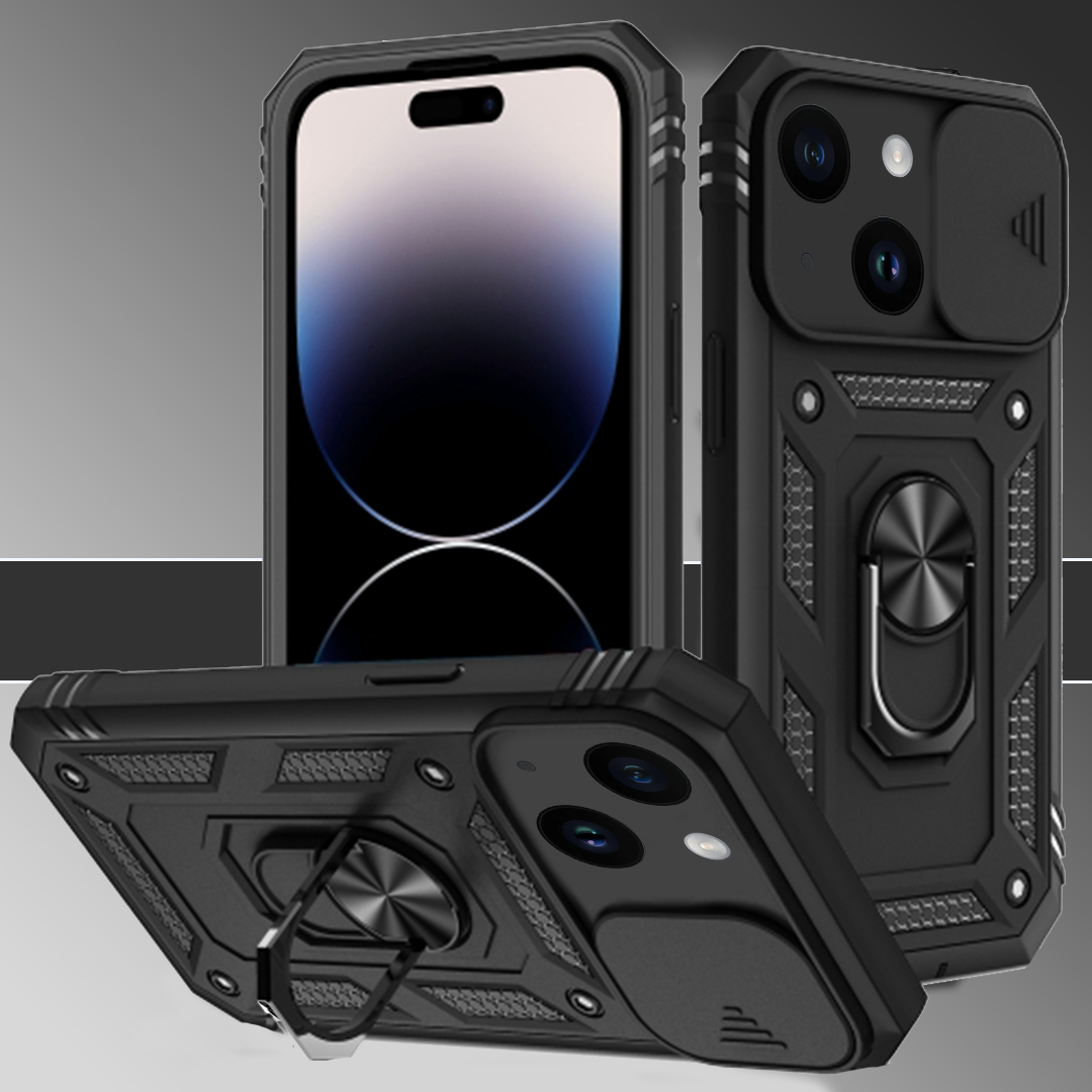 IPhone 15 5G Armor Military-grade Case With Sliding Camera Cover & 360 Kickstand