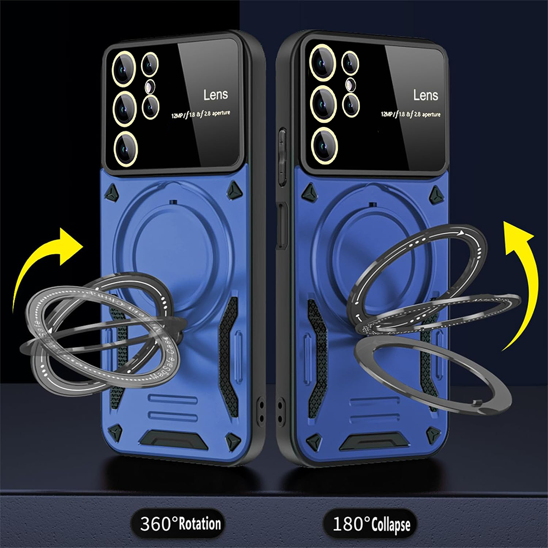 SAMSUNG GALAXY S25 Ultra 5G Heavy Duty Rugged Shockproof Camera Lens Protector Phone Cover with Kickstand