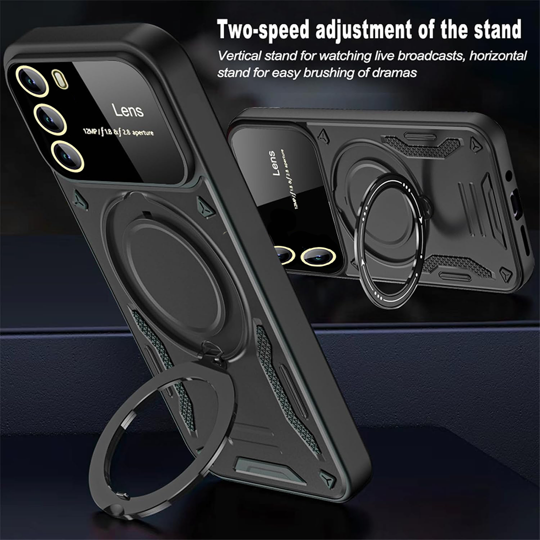 Oppo Reno 12 5G Heavy Duty Rugged Shockproof Camera Lens Protector Phone Cover with Kickstand