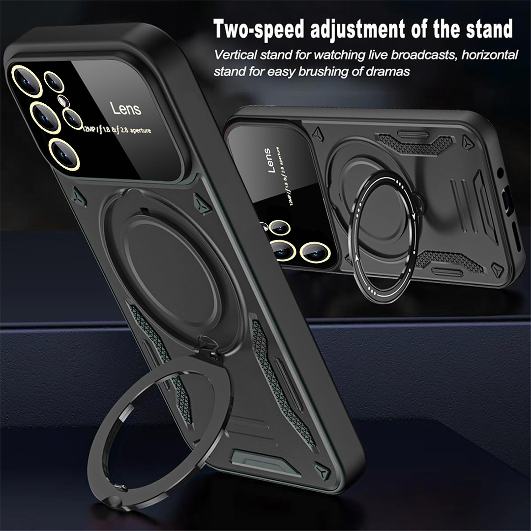 SAMSUNG GALAXY S24 Ultra 5G Heavy Duty Rugged Shockproof Camera Lens Protector Phone Cover with Kickstand