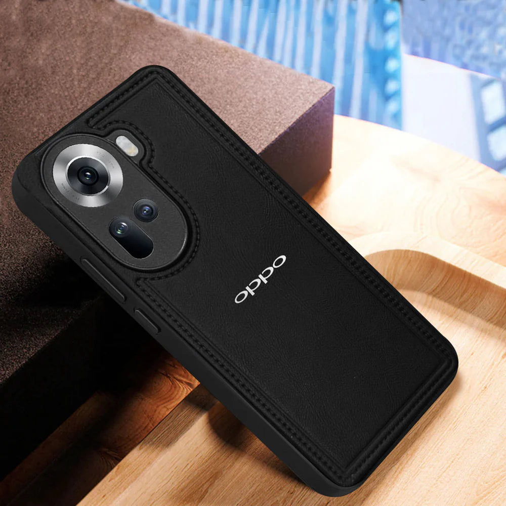 OPPO RENO 11 5G  Vintage Leather Stitched Protective Back Case With Camera Protection