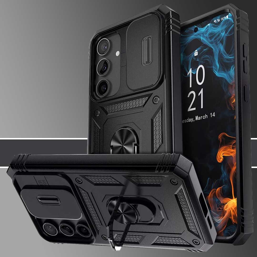 Galaxy A34 5g Armor Case with Slide Camera Cover[Military Grade 16ft. Drop Tested] Magnetic Ring Kickstand Protective Phone Case