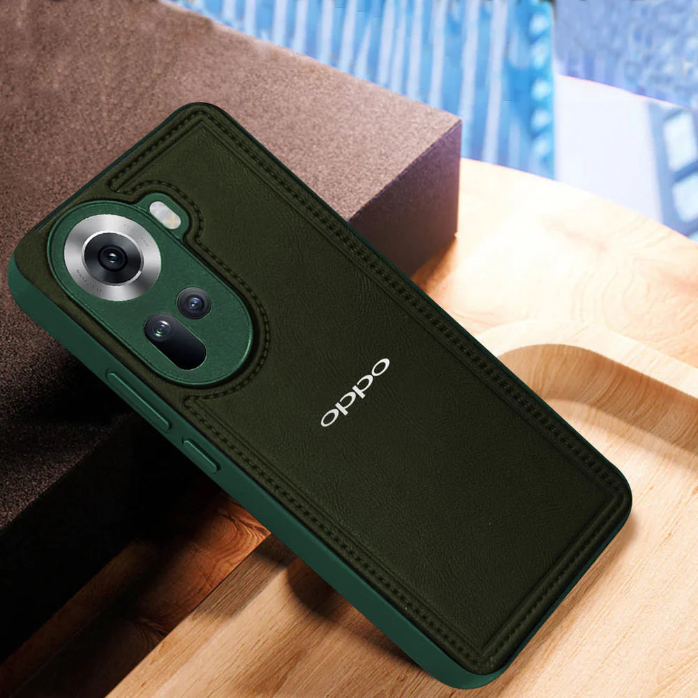OPPO RENO 11 5G  Vintage Leather Stitched Protective Back Case With Camera Protection