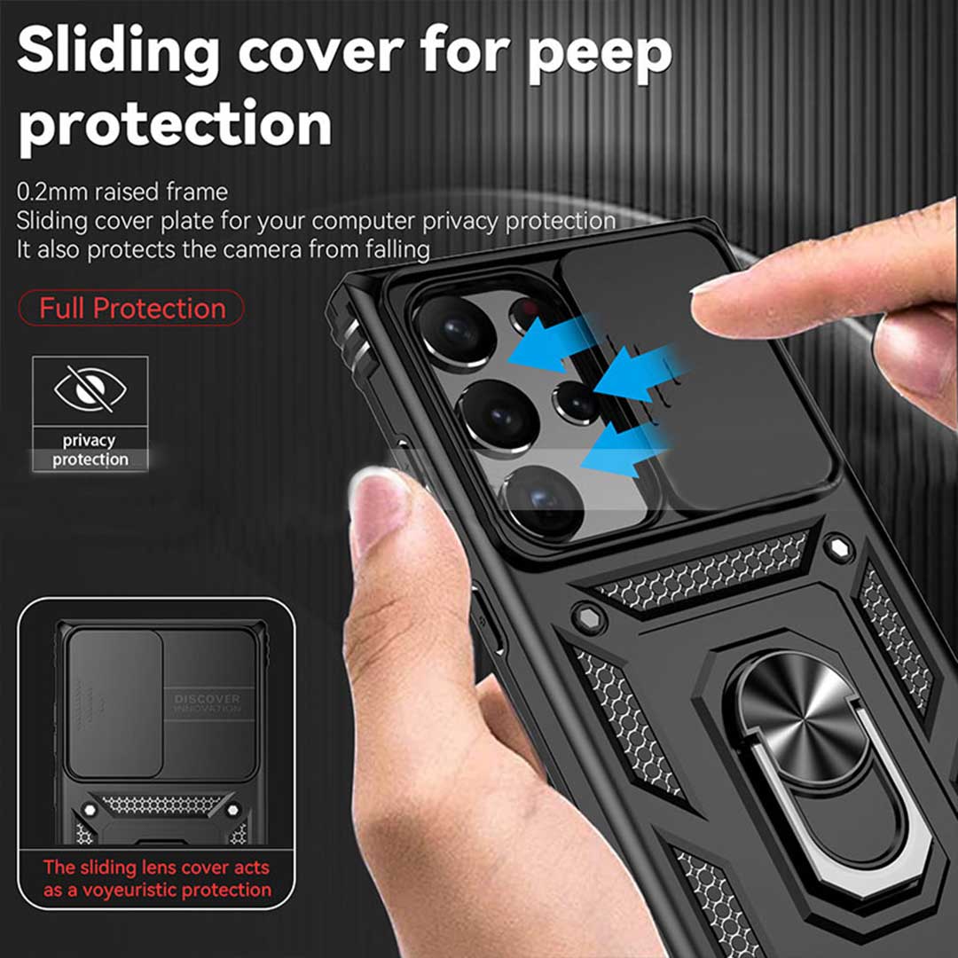 Galaxy S24 ULTRA 5G Armor Case with Slide Camera Cover[Military Grade 16ft. Drop Tested] Magnetic Ring Kickstand Protective Phone Case