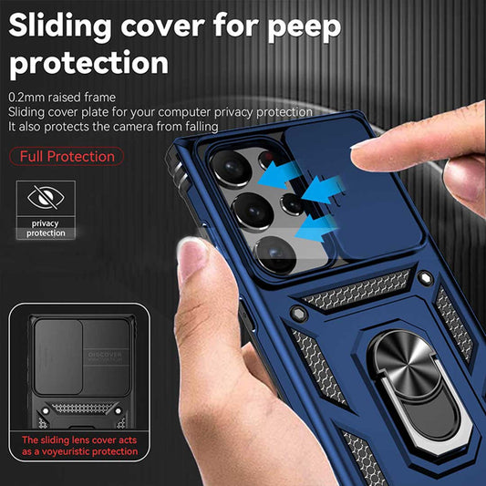 Galaxy S24 ULTRA 5G Armor Case with Slide Camera Cover[Military Grade 16ft. Drop Tested] Magnetic Ring Kickstand Protective Phone Case
