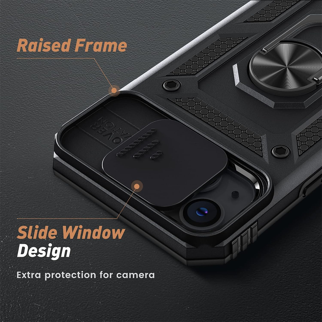 IPhone 15 5G Armor Military-grade Case With Sliding Camera Cover & 360 Kickstand