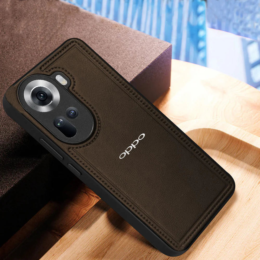 OPPO RENO 11 5G  Vintage Leather Stitched Protective Back Case With Camera Protection