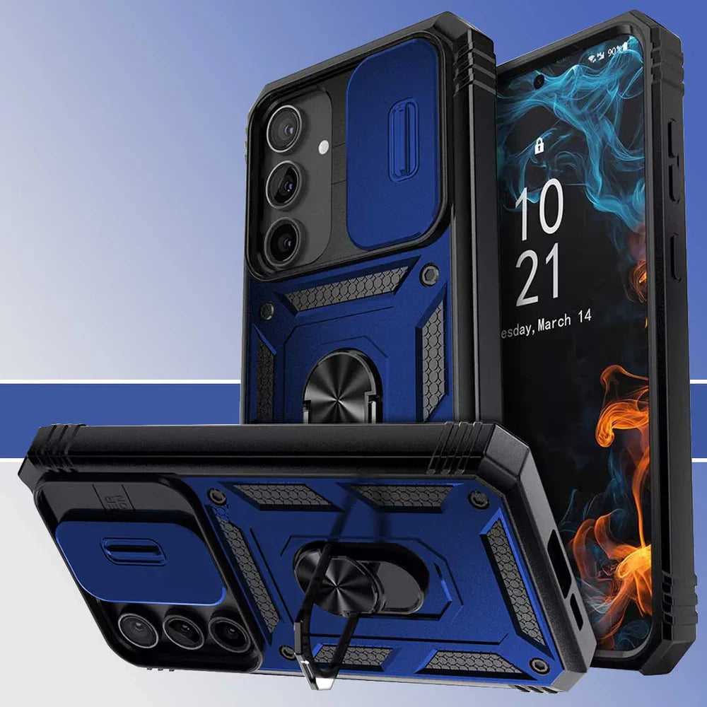 Galaxy A16 5g Armor Case with Slide Camera Cover[Military Grade 16ft. Drop Tested] Magnetic Ring Kickstand Protective Phone Case