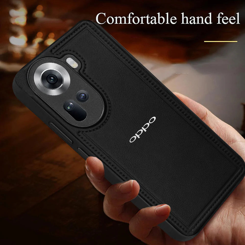 OPPO RENO 11 5G  Vintage Leather Stitched Protective Back Case With Camera Protection