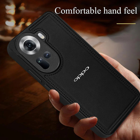 OPPO RENO 11 5G  Vintage Leather Stitched Protective Back Case With Camera Protection