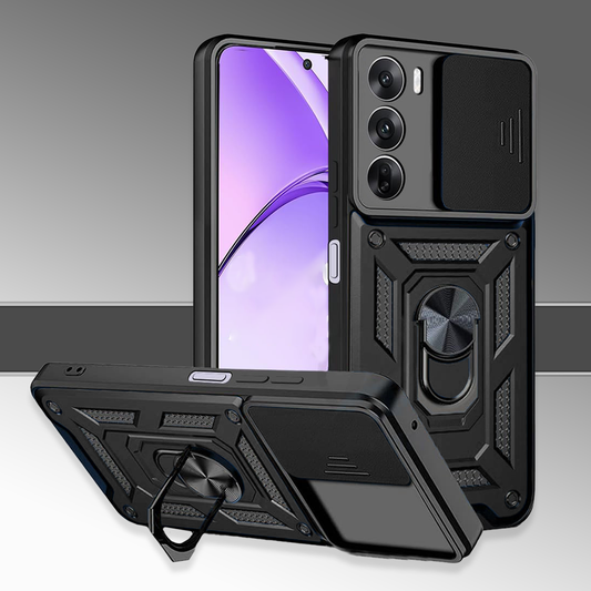 Oppo Reno 12/12 PRO 5G Armor Case with Slide Camera Cover[Military Grade 16ft. Drop Tested] Magnetic Ring Kickstand Protective Phone Case