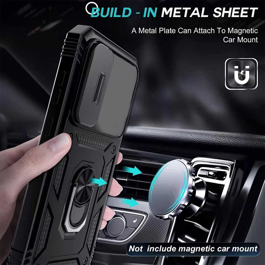 Galaxy A56 5g Armor Case with Slide Camera Cover[Military Grade 16ft. Drop Tested] Magnetic Ring Kickstand Protective Phone Case