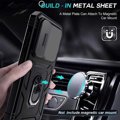 Galaxy A36 5g Armor Case with Slide Camera Cover[Military Grade 16ft. Drop Tested] Magnetic Ring Kickstand Protective Phone Case