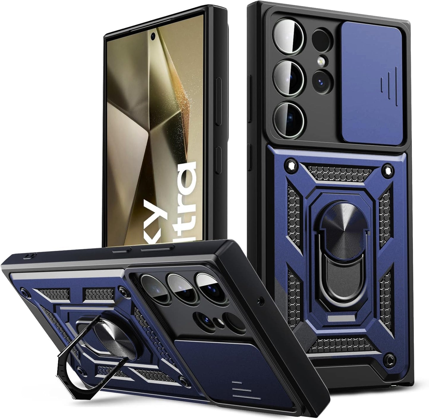 Galaxy S24 ULTRA 5G Armor Case with Slide Camera Cover[Military Grade 16ft. Drop Tested] Magnetic Ring Kickstand Protective Phone Case