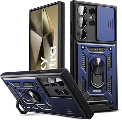 Galaxy S24 ULTRA 5G Armor Case with Slide Camera Cover[Military Grade 16ft. Drop Tested] Magnetic Ring Kickstand Protective Phone Case