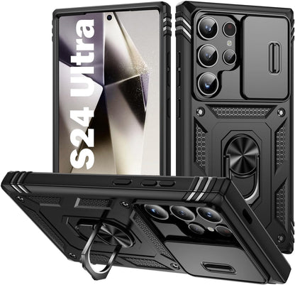 Galaxy S24 ULTRA 5G Armor Case with Slide Camera Cover[Military Grade 16ft. Drop Tested] Magnetic Ring Kickstand Protective Phone Case