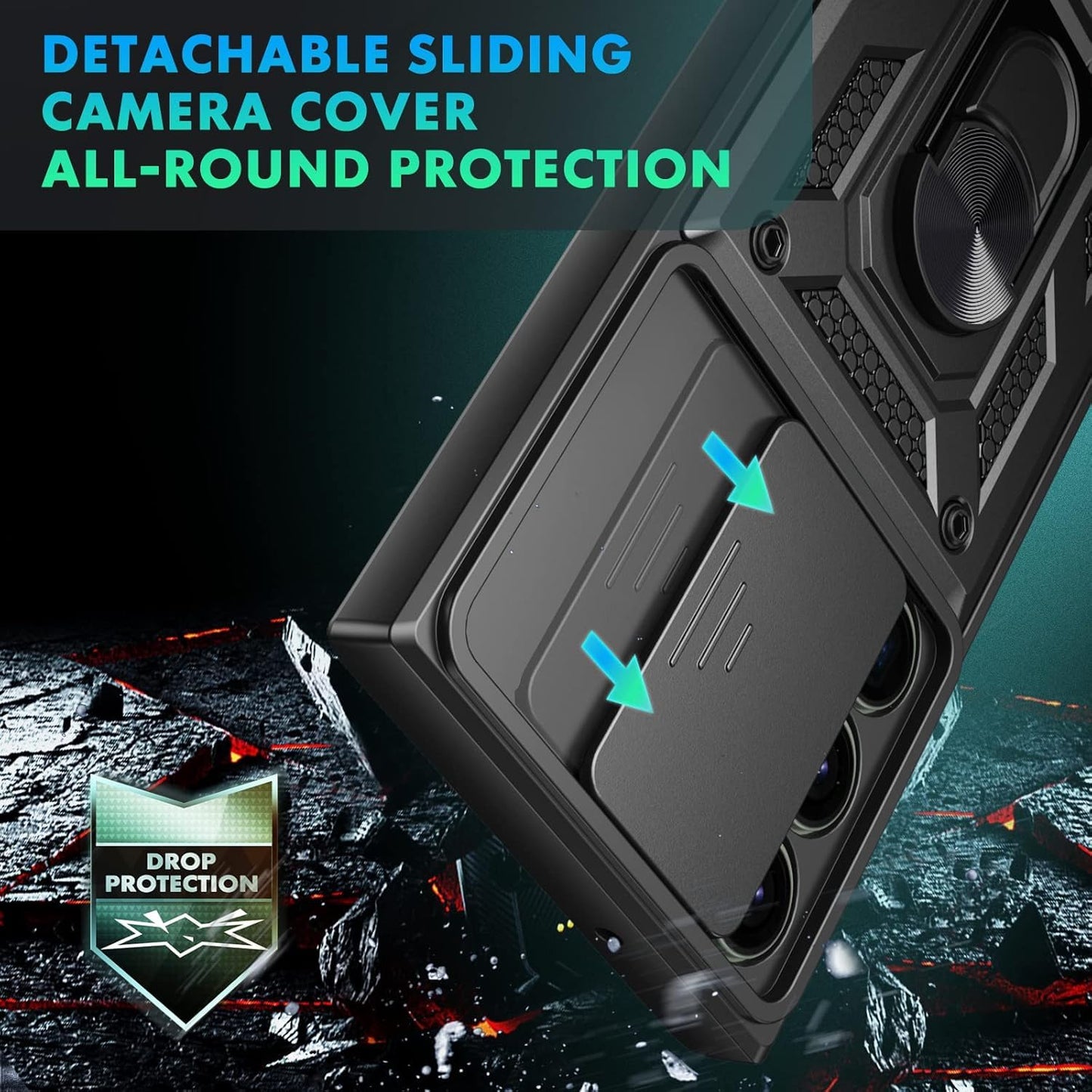 Galaxy S24 ULTRA 5G Armor Case with Slide Camera Cover[Military Grade 16ft. Drop Tested] Magnetic Ring Kickstand Protective Phone Case