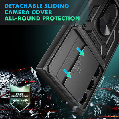 Galaxy S24 ULTRA 5G Armor Case with Slide Camera Cover[Military Grade 16ft. Drop Tested] Magnetic Ring Kickstand Protective Phone Case
