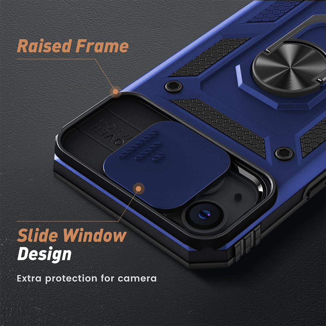 IPhone 15 5G Armor Military-grade Case With Sliding Camera Cover & 360 Kickstand