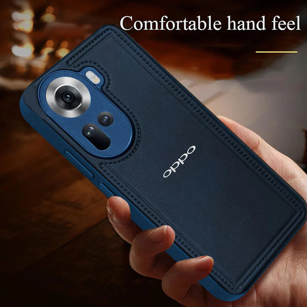 OPPO RENO 11 5G  Vintage Leather Stitched Protective Back Case With Camera Protection