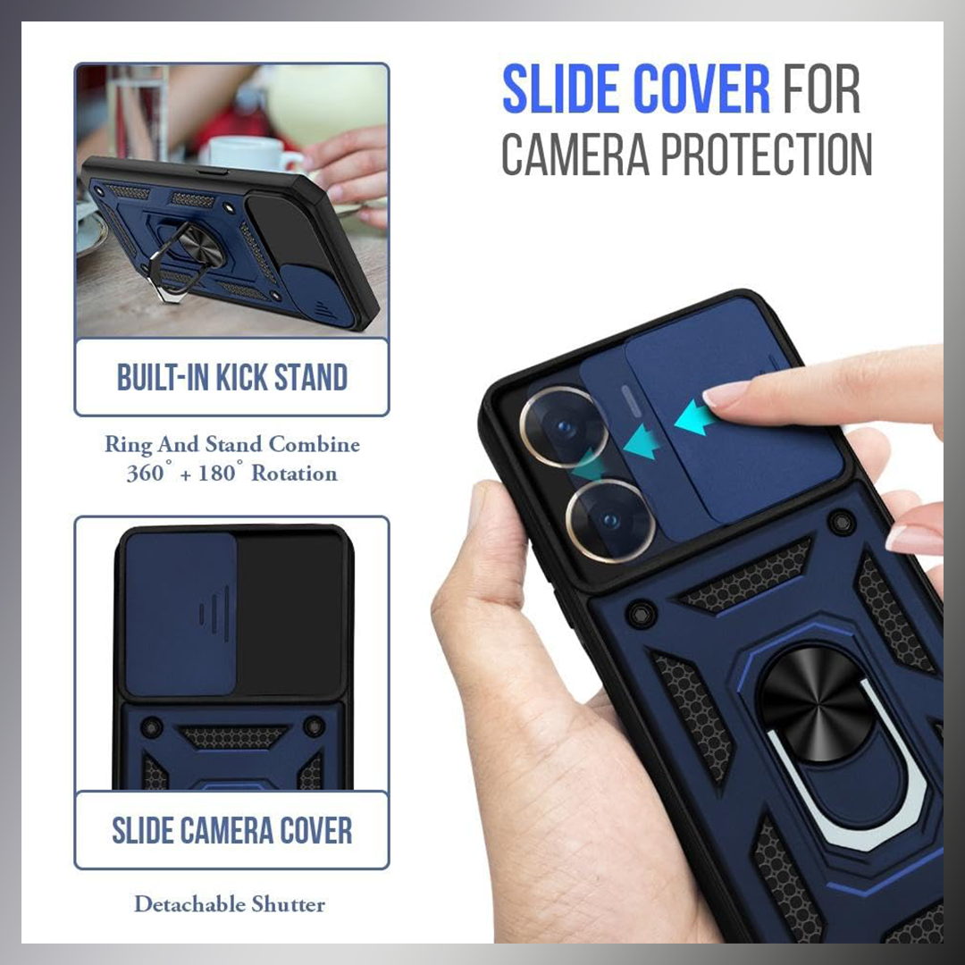 VIVO V29E 5G Armor Military-grade Case With Sliding Camera Cover & 360 Kickstand-BLACK