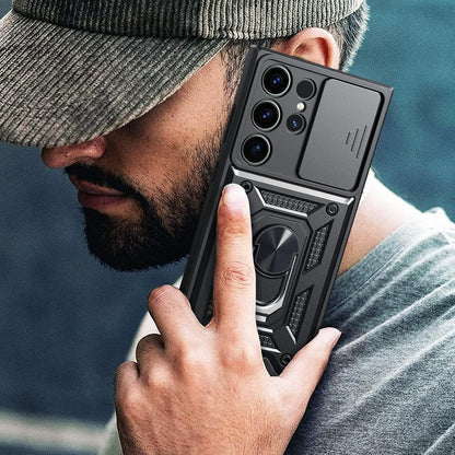 Galaxy S24 ULTRA 5G Armor Case with Slide Camera Cover[Military Grade 16ft. Drop Tested] Magnetic Ring Kickstand Protective Phone Case