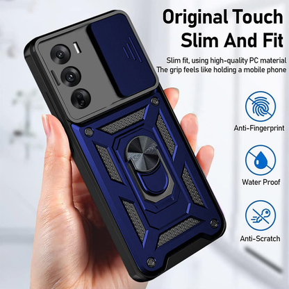 Oppo Reno 12/12 PRO 5G Armor Case with Slide Camera Cover[Military Grade 16ft. Drop Tested] Magnetic Ring Kickstand Protective Phone Case