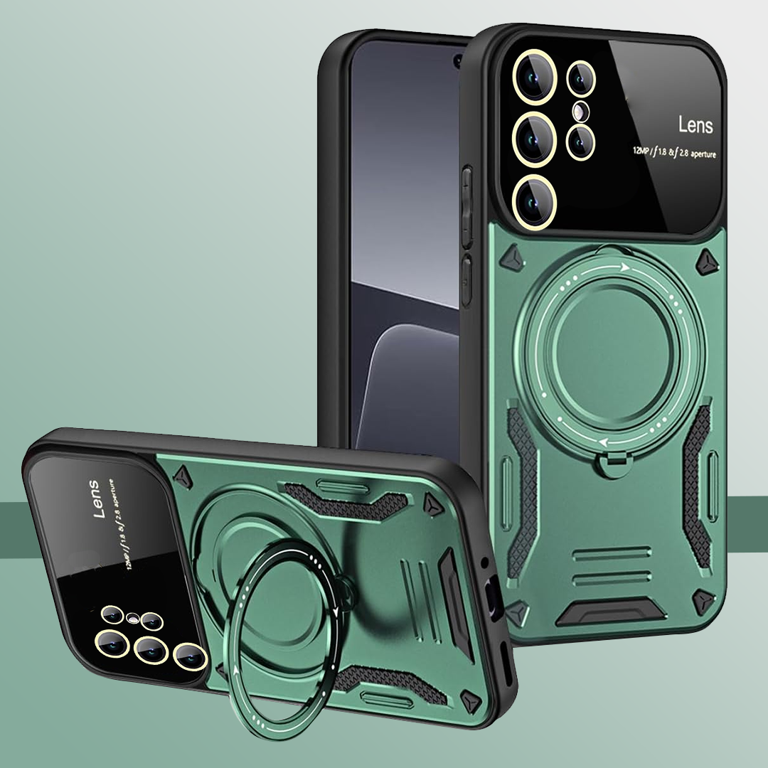 SAMSUNG GALAXY S24 Ultra 5G Heavy Duty Rugged Shockproof Camera Lens Protector Phone Cover with Kickstand