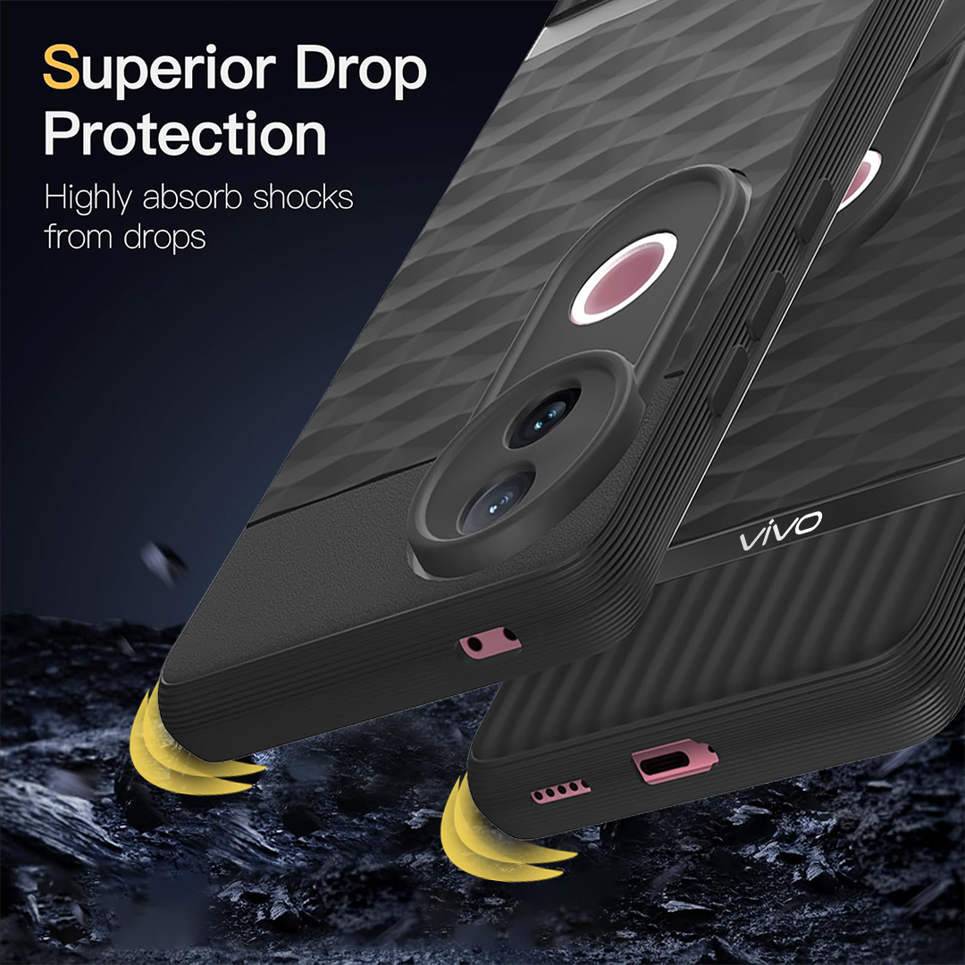 VIVO V50 5G 3D Hexa Cube Design Drop Protection | Camera Protection  TPU Back Case