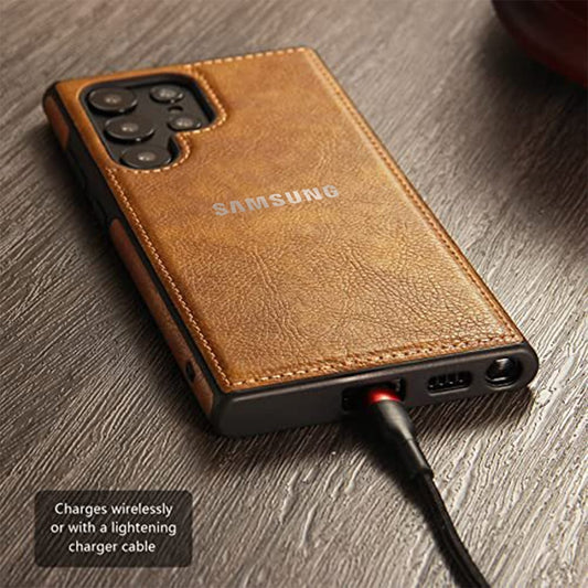 Galaxy S24 ULTRA 5G Drop Protection | Raised Camera Edges Protective Back Leather Case