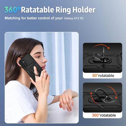 Galaxy A36 5g Armor Case with Slide Camera Cover[Military Grade 16ft. Drop Tested] Magnetic Ring Kickstand Protective Phone Case
