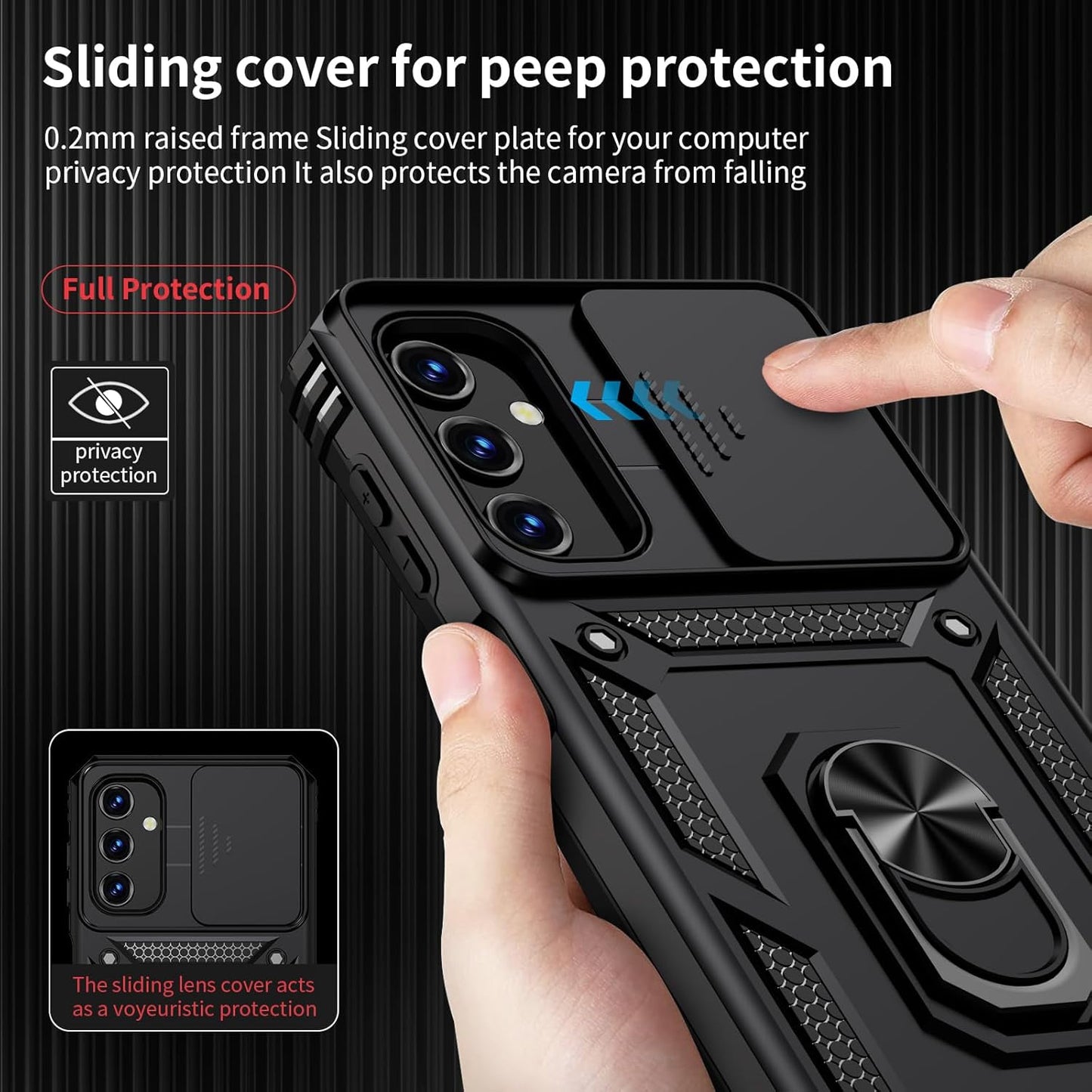 Galaxy A34 5g Armor Case with Slide Camera Cover[Military Grade 16ft. Drop Tested] Magnetic Ring Kickstand Protective Phone Case