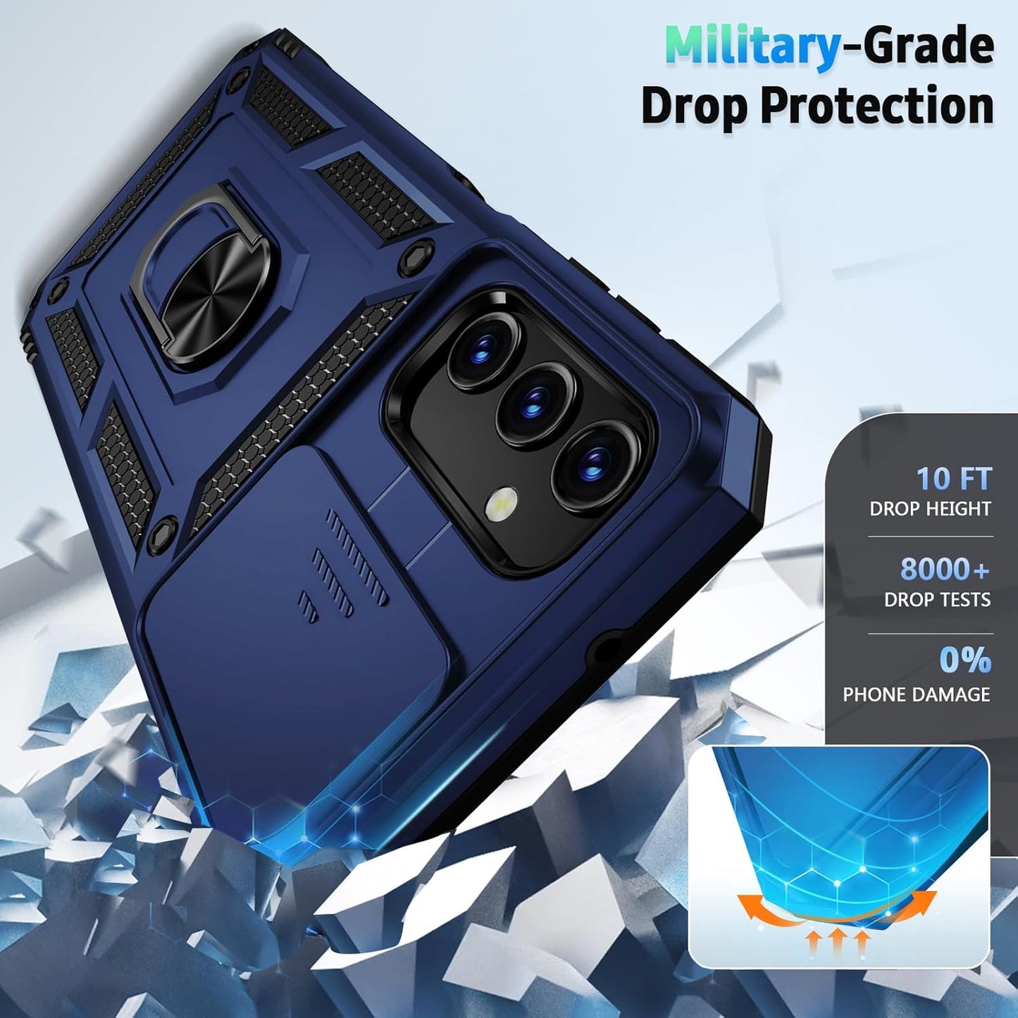 Galaxy S24 FE 5G Armor Case with Slide Camera Cover[Military Grade 16ft. Drop Tested] Magnetic Ring Kickstand Protective Phone Case