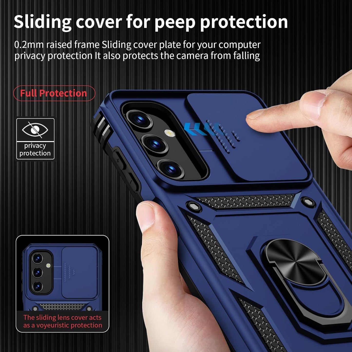 Galaxy S24 FE 5G Armor Case with Slide Camera Cover[Military Grade 16ft. Drop Tested] Magnetic Ring Kickstand Protective Phone Case