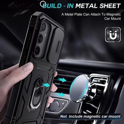 Galaxy S23 5G Armor Case with Slide Camera Cover[Military Grade 16ft. Drop Tested] Magnetic Ring Kickstand Protective Phone Case